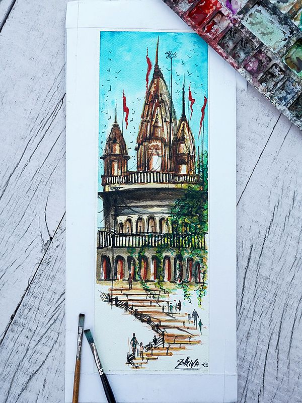 Temple in Banaras | Watercolor Painting | Artwork by Shiva Pandey