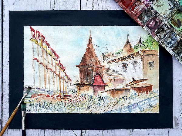 Varanasi Ghat | Watercolor Painting by Shiva Pandey