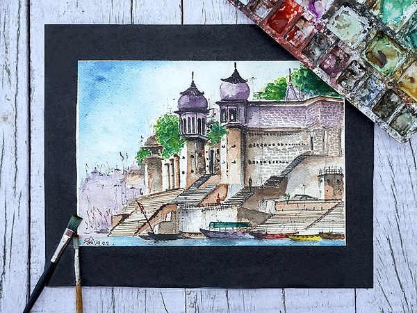 Chet Singh Ghat River Shore In Varanasi | Watercolor Painting by Shiva Pandey