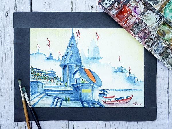 “Gaht” with “Ghat” | Watercolor Painting by Shiva Pandey