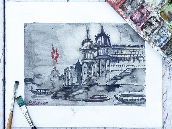 Kashi Ghat | Watercolor Painting by Shiva Pandey