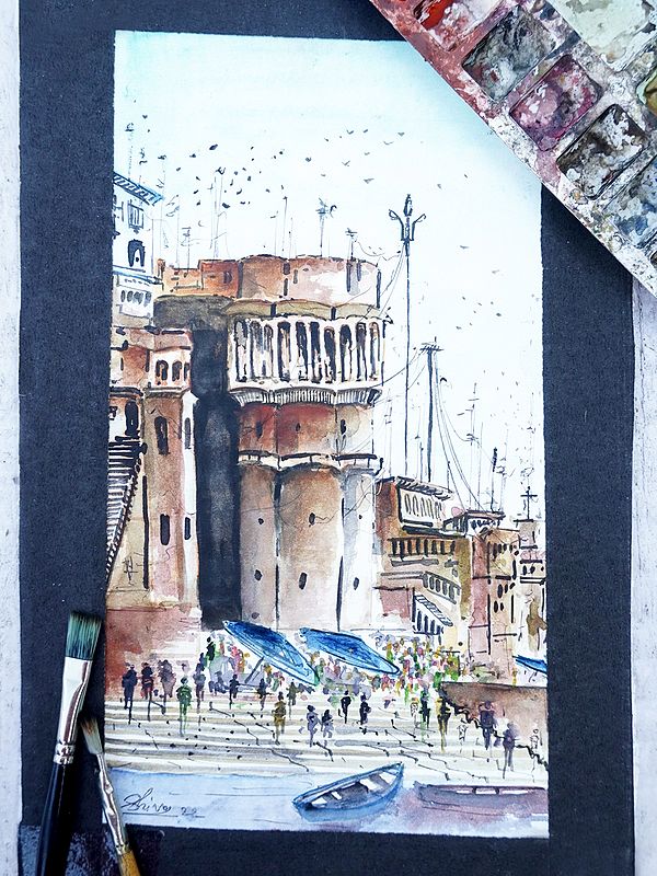 Assi Ghat - Banaras | Watercolor Painting by Shiva Pandey