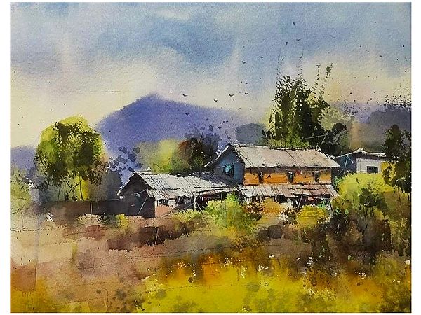 Village Painting By Santu Naskar | Water Colour On Paper