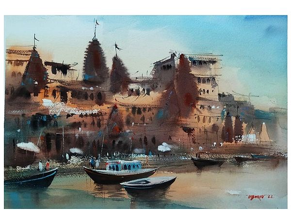 Varanasi Ghat | Painting By Santu Naskar | Water Colour On Paper