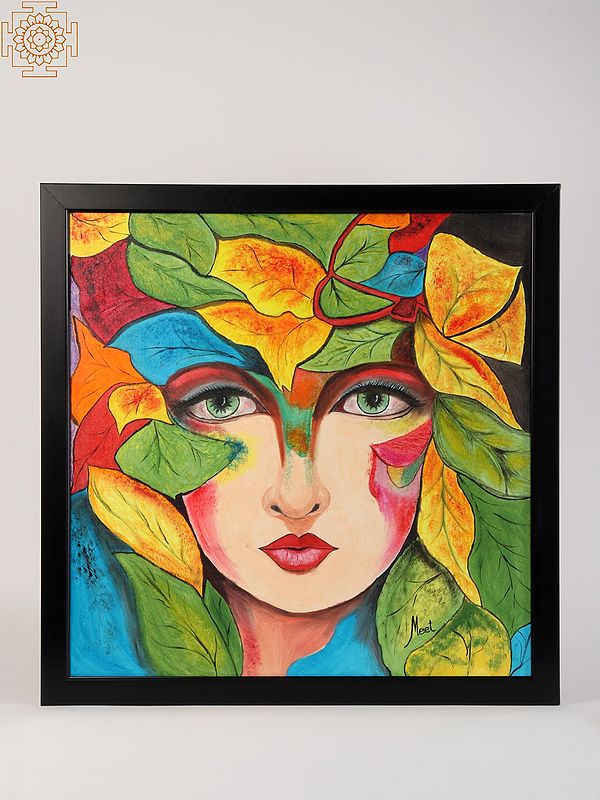 Girl Leaf | Oil On Canvas | Painting By Manmeet Kaur | With Frame