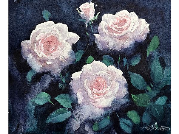 Rose Blooms Watercolor Painting by Achintya Hazra