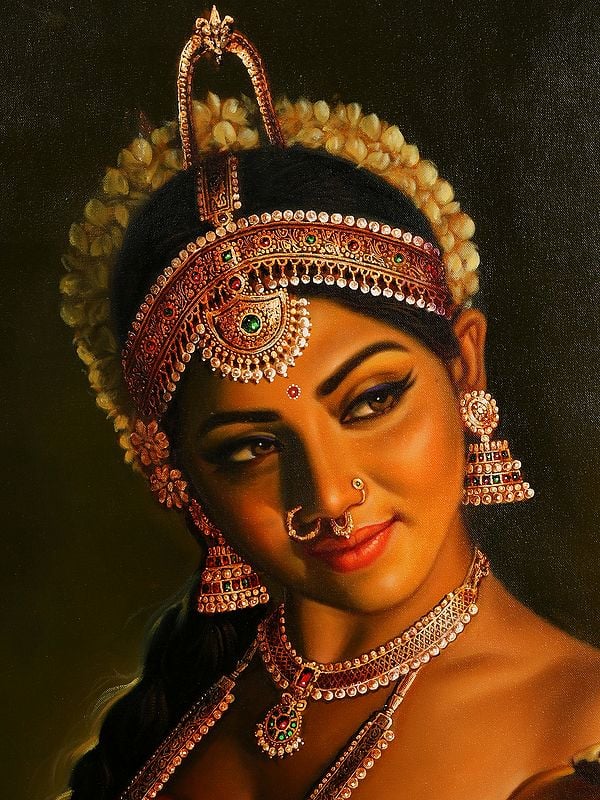 Devadasi with Lamp Oil Painting on Canvas | Without Frame | Exotic ...