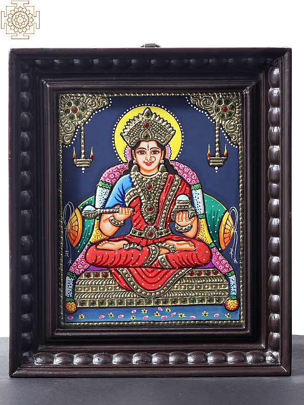 Devi Annapurna Tanjore Painting with Teakwood Frame