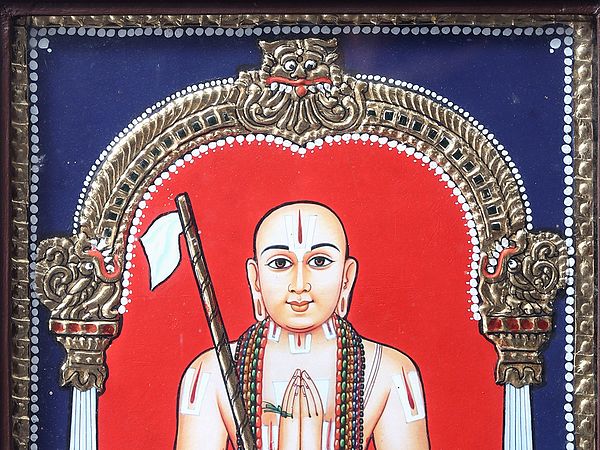 Swamy Ramanujacharya Tanjore Painting With Teakwood Frame Exotic