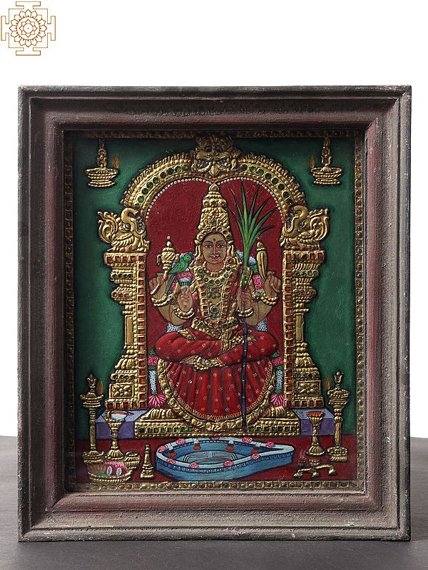 Vintage Goddess Rajarajeshwari Tanjore Painting with Teakwood Frame