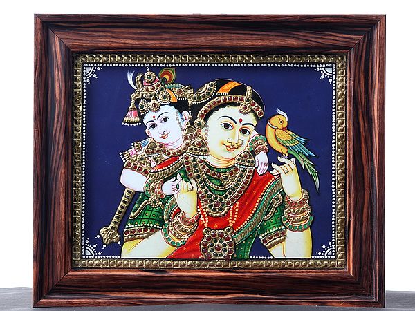 Bala Krishna with Maiya Yashoda | Tanjore Painting | With Frame