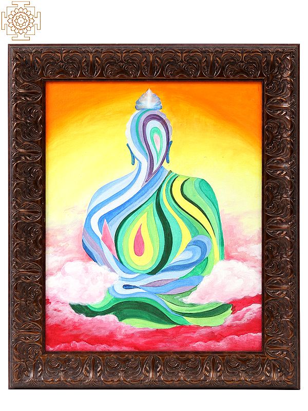 Mystic Buddha Oil Painting With Wooden Carved Frame