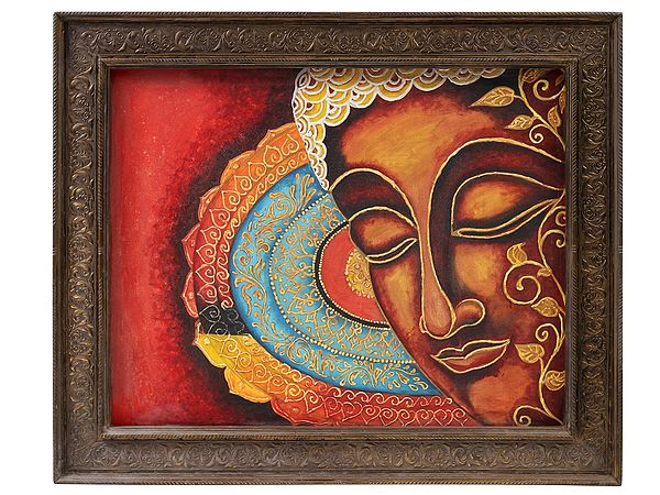Buddha Side Face Oil Painting With Vintage Frame