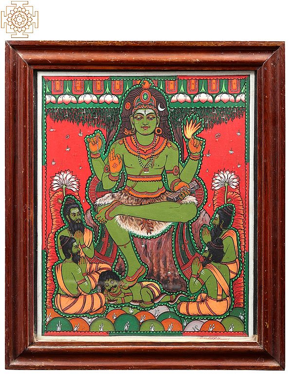 Sri Dakshinamurthy Glass Painting with Wooden Frame