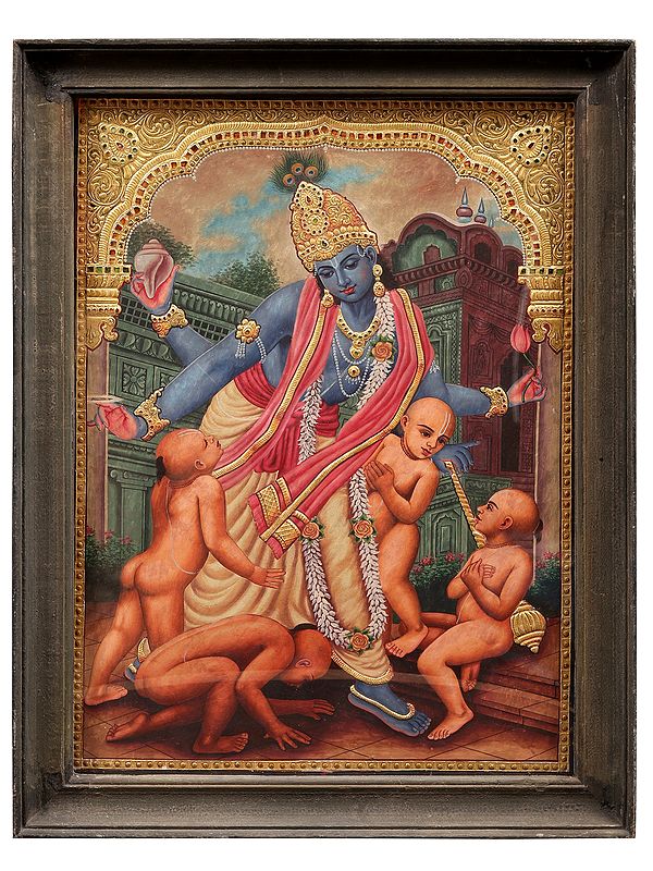 Brahma Manasa-Putras (Sanatkumara) with Lord Vishnu Tanjore Painting
