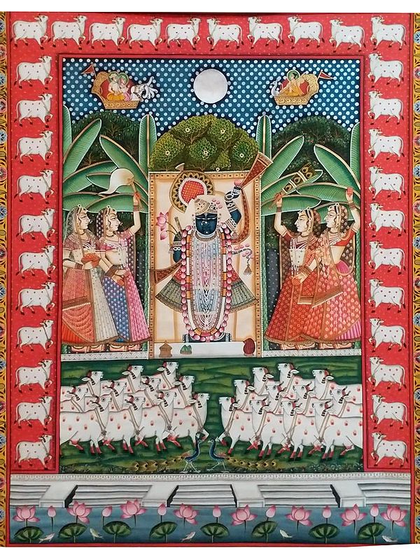 Shrinathji (Form of Lord Krishna) with Cows Pichhwai Painting