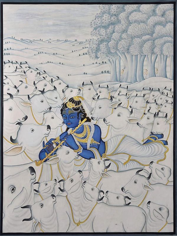 Lord Krishna with Cows Pichwai Art