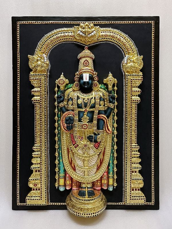 Tirupati Balaji (Venkateshvara) | Super Embossed 3D Face Work | Tanjore Painting With Frame