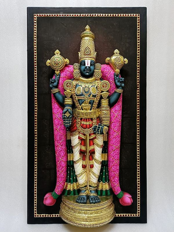 Venkateshvara (Tirupati Balaji) Tanjore Painting | With Frame | Super Embossed 3D Face Work