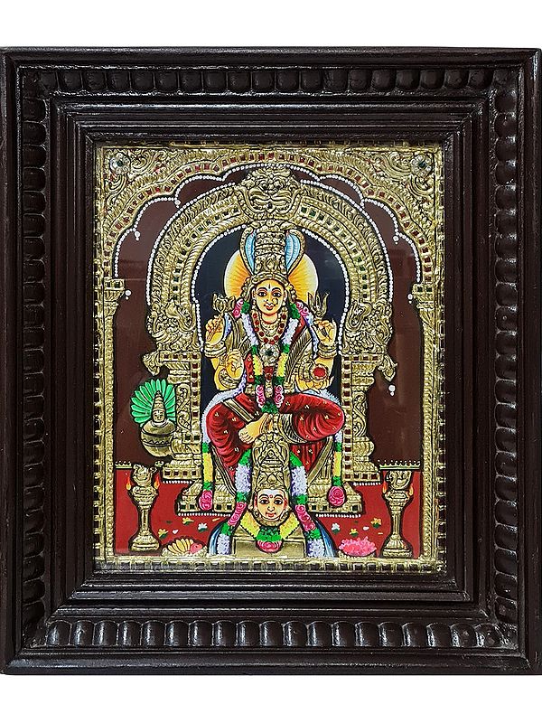 Goddess Karumariamman Tanjore Painting with Wooden Frame