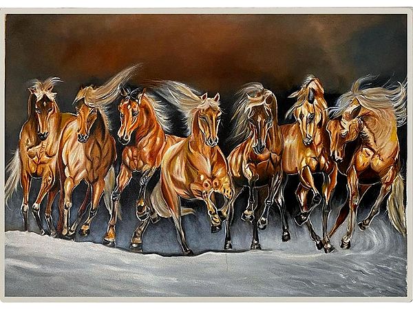 Seven Running Horses | Oil Painting by Asha Gami