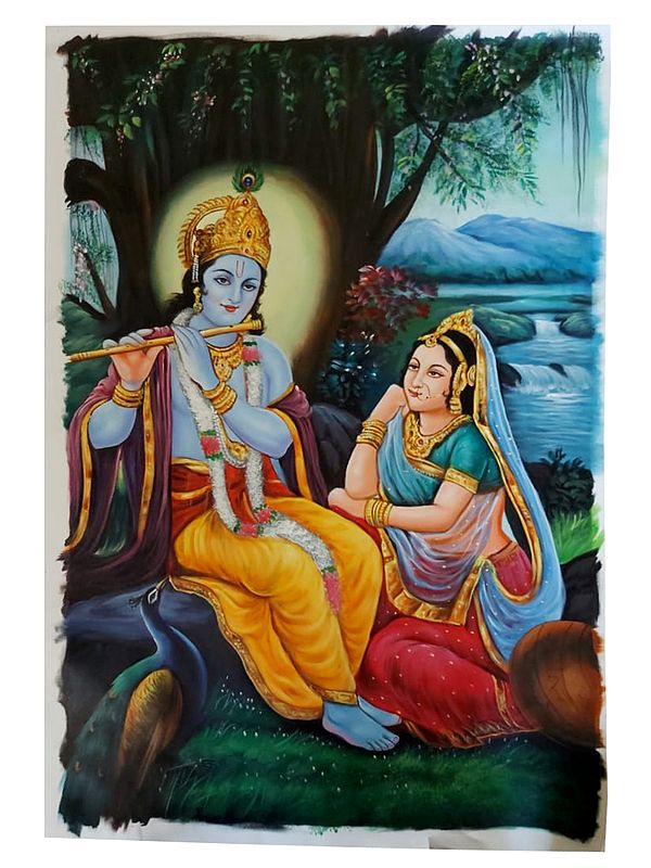 Radha Mesmerised by the Sound of Krishna's Flute | Painting by Jagriti Sharma