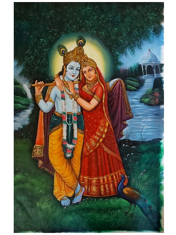 Fluting Radha Krishna Oil Painting by Jagriti Sharma