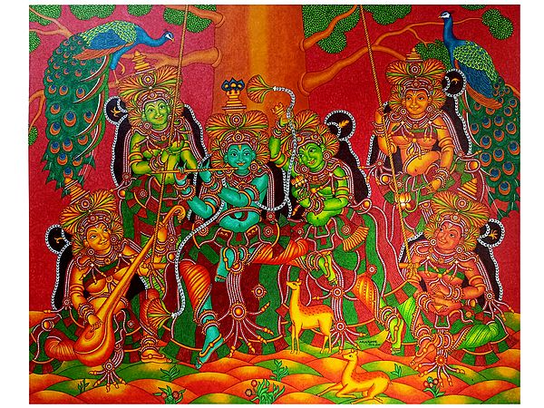 Lord Krishna in Vrindavan with Gopis | Acrylic Painting on Canvas by Arun Kumar