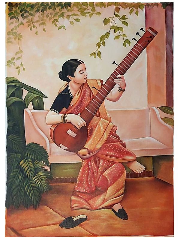 Indian Woman Playing Sitar | Oil Painting by Jagriti Sharma