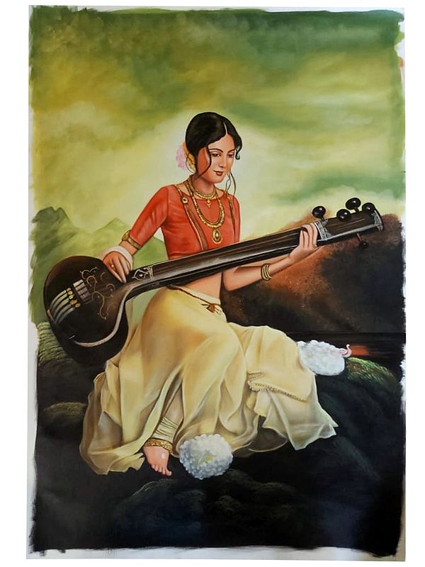 Beautiful Lady Playing Sitar | Oil Painting by Jagriti Sharma