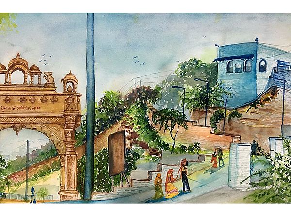 Jwalamukhi Devi Temple Mehrangarh | Water Color Painting | Amit Suthar