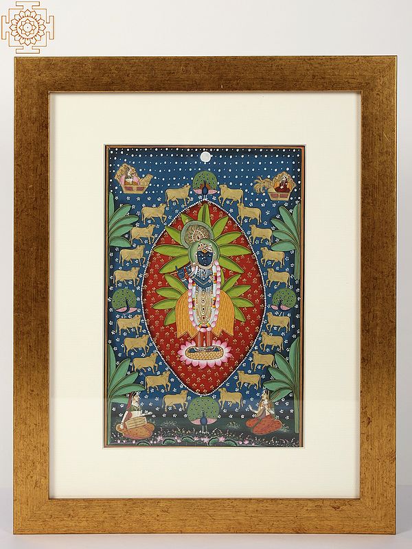 Lord Krishna as Shrinath Ji | Watercolor Painting on Paper | With Frame