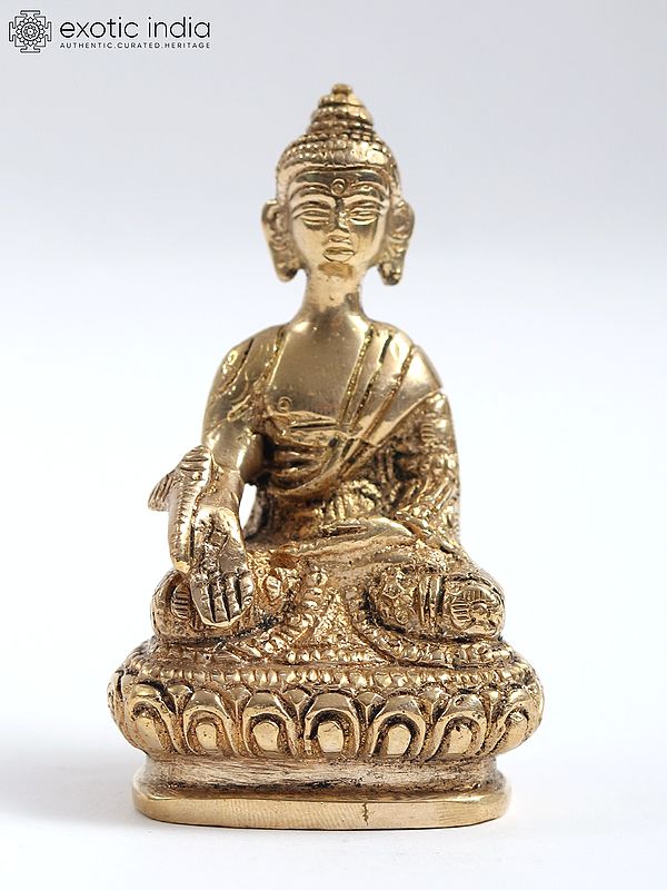 3" Small Tibetan Buddhist Deity Medicine Buddha Statue in Brass
