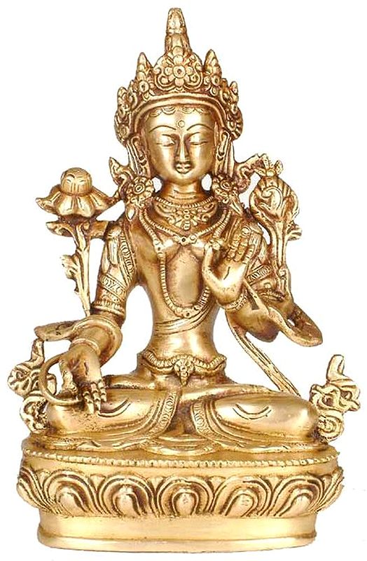 8" Goddess White Tara - Divinity on Her High Brow | Handmade Brass Statue | Made in India