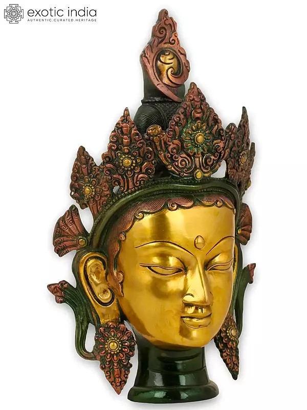 14" Mask Of Tara, Tibetan Buddhist Wall-hanging In Brass | Handmade | Made In India