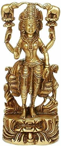 8" Gajalakshmi Flanked by Elephants In Brass | Handmade | Made In India