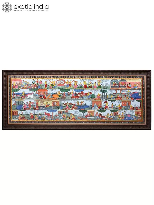 Panoramic Pattachitra Painting: Scenes of Village Life | Without Frame