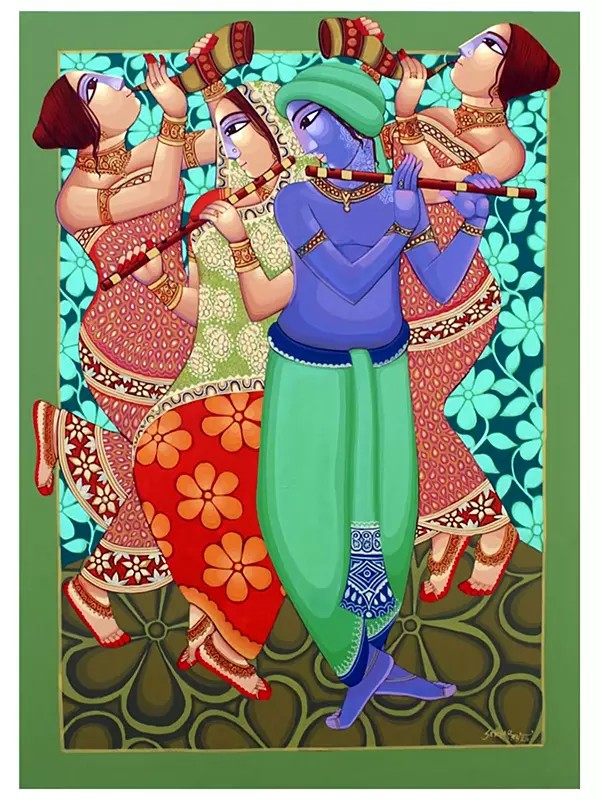 Sekhar Roy's Krishna Leela Acrylic Painting