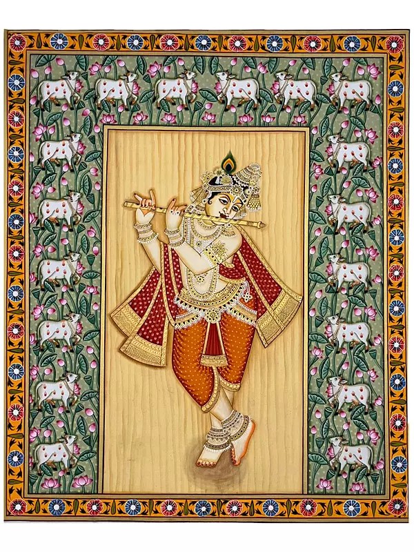 Lord Krishna Playing Flute Pichhwai Painting | By Dheeraj Munot