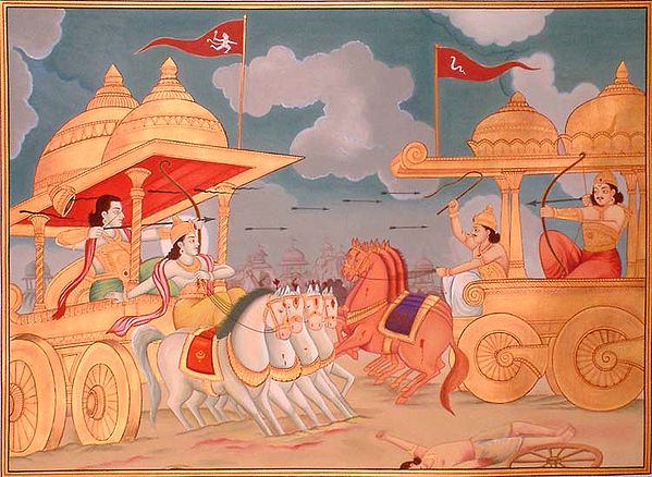 Arjuna Battles Karana at Kurukshetra
