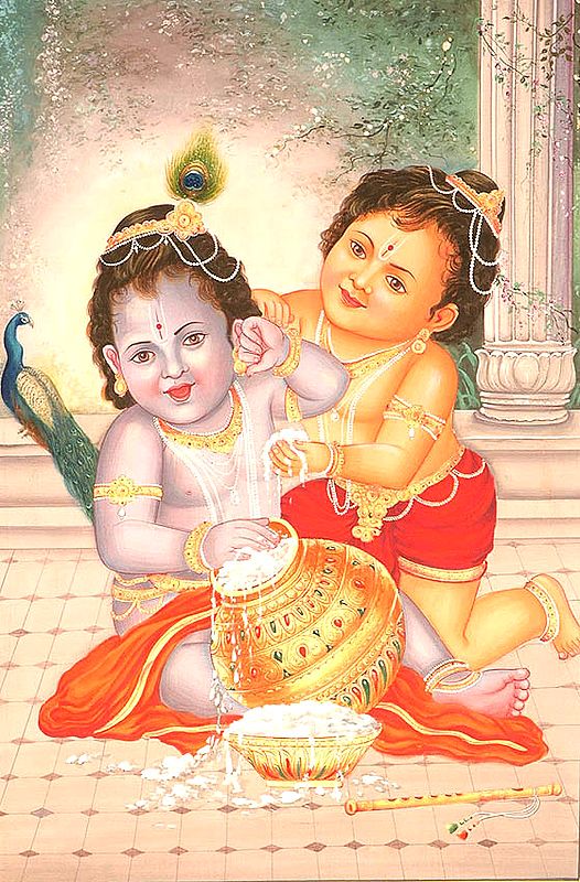 Butter Thief Krishna with Brother Balarama