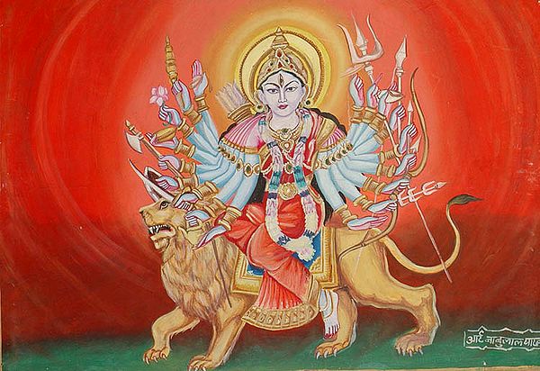 Folk Painting of Goddess Durga from Varanasi (For Worship)
