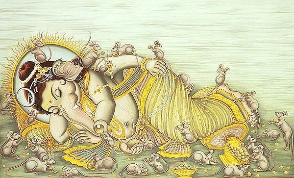 Ganesha Rests while Rats Enjoy the Moment