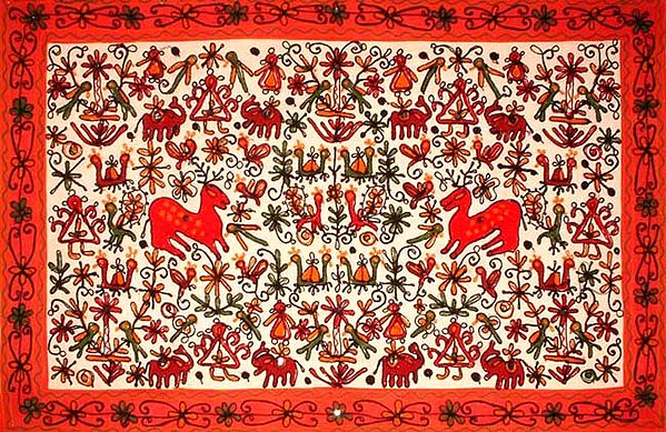 Hand-Embroidered Gujarati Tapestry