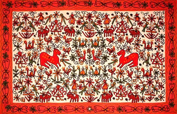 Hand-Embroidered Gujarati Tapestry | Exotic India Art