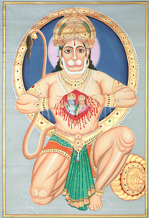 Hanuman Tears Open His Chest to Reveal and Image of Sita and Rama in His Heart
