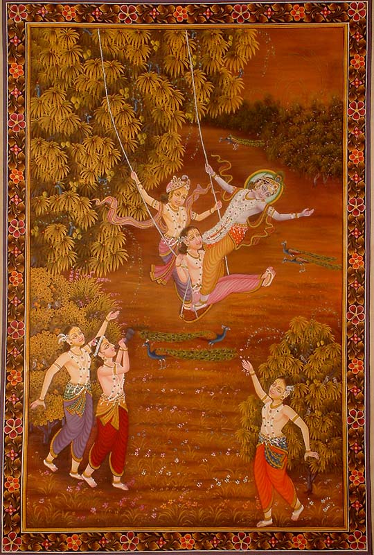 Krishna and Balarama Swing with Friends