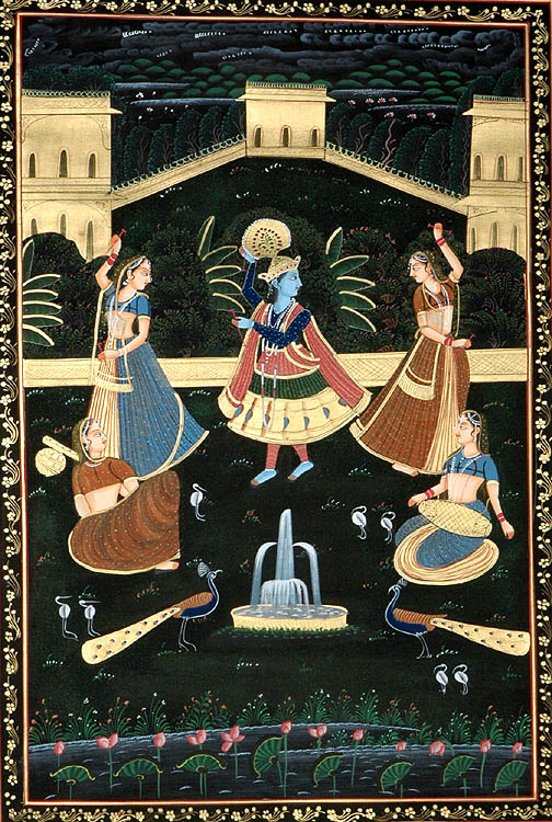 Krishna and Friends Dancing in the Bright Night