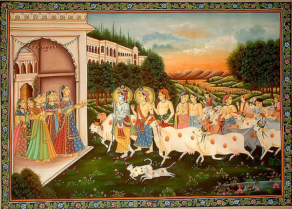 Krishna Balarama Welcomed at the Gates of Vrindavana