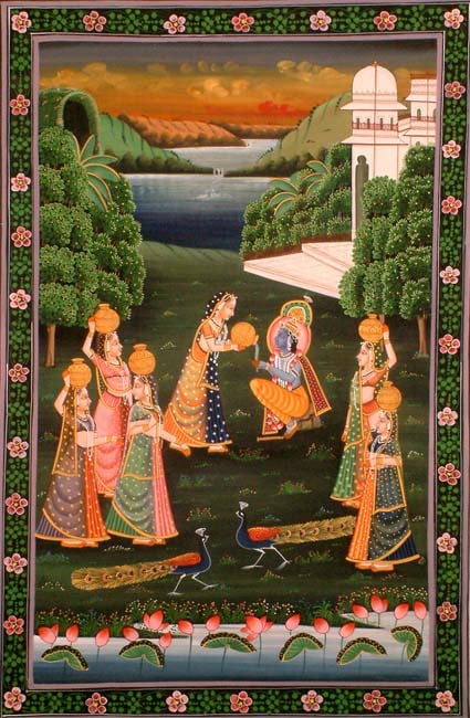 Krishna Drinks Water from Radha's Pitcher